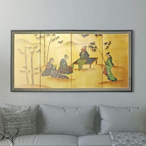 Red Lantern Love Birds on Traditional Gold Leaf Folding Silk Screen, 36" x 72" in Saudi Arabia