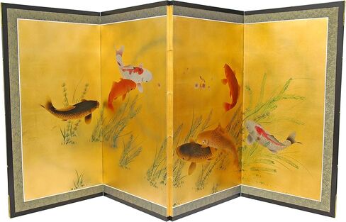Red Lantern Love Birds on Traditional Gold Leaf Folding Silk Screen, 36" x 72" in Saudi Arabia