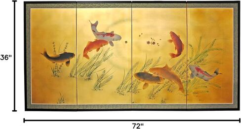 Red Lantern Love Birds on Traditional Gold Leaf Folding Silk Screen, 36" x 72" in Saudi Arabia