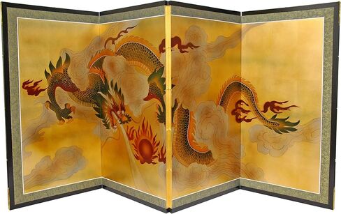Red Lantern Love Birds on Traditional Gold Leaf Folding Silk Screen, 36" x 72" in Saudi Arabia