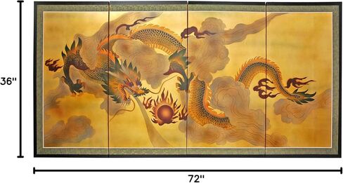 Red Lantern Love Birds on Traditional Gold Leaf Folding Silk Screen, 36" x 72" in Saudi Arabia