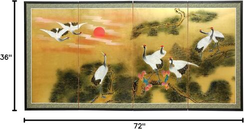 Red Lantern Love Birds on Traditional Gold Leaf Folding Silk Screen, 36" x 72" in Saudi Arabia
