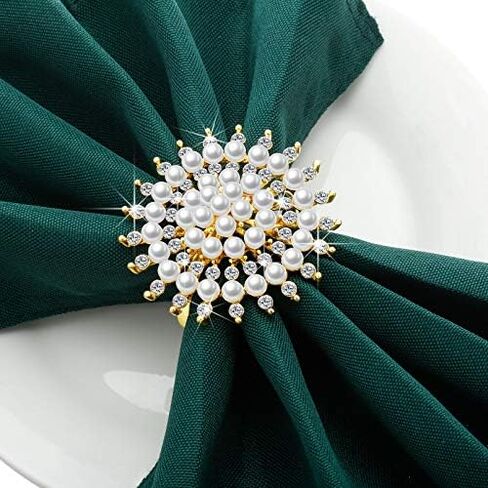 Patelai 8 Pcs Pearl Napkin Rings Flower Rhinestone Napkin Holder Metal Christmas Napkin Rings Set for Xmas Holiday Birthday Party Dinner Table Decoration in Kuwait