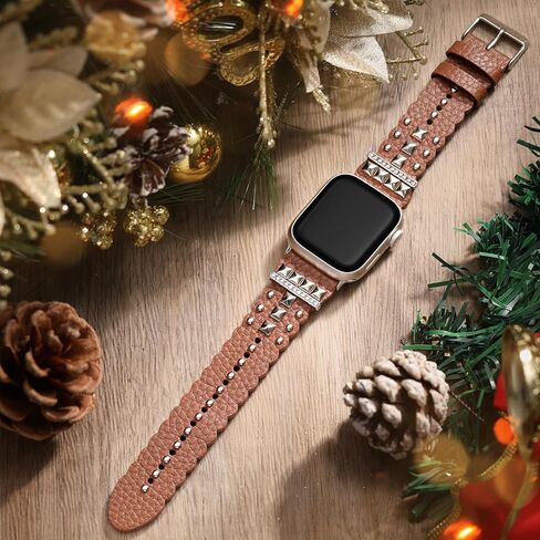 أحزمة جلدية متوافقة مع سوار ساعة Apple 38 مم 40 مم 41 مم 42 مم 44 مم 45 مم 49 مم للنساء والرجال، حزام بديل من الجلد الأصلي المحبب لسلسلة iWatch Apple Watch Series 9 8 7 6 5 4 3 SE Ultra in Kuwait