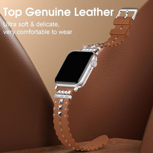 أحزمة جلدية متوافقة مع سوار ساعة Apple 38 مم 40 مم 41 مم 42 مم 44 مم 45 مم 49 مم للنساء والرجال، حزام بديل من الجلد الأصلي المحبب لسلسلة iWatch Apple Watch Series 9 8 7 6 5 4 3 SE Ultra in Kuwait
