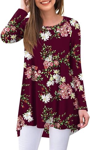 POPYOUNG Women's Fall Long Sleeve Tunic Tops for Leggings Crewneck Casual Blouse T-Shirt in Kuwait