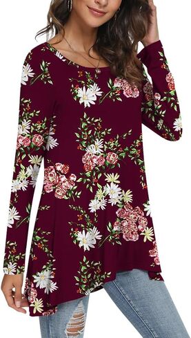 POPYOUNG Women's Fall Long Sleeve Tunic Tops for Leggings Crewneck Casual Blouse T-Shirt in Kuwait