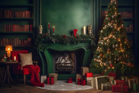 Kate 10×10ft Green Christmas Photography Backdrop Indoor Classic Xmas Tree Gift Bookshelf Decoration New Year Photography Background for Picture Video Party Studio Props in Saudi Arabia