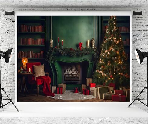 Kate 10×10ft Green Christmas Photography Backdrop Indoor Classic Xmas Tree Gift Bookshelf Decoration New Year Photography Background for Picture Video Party Studio Props in Saudi Arabia