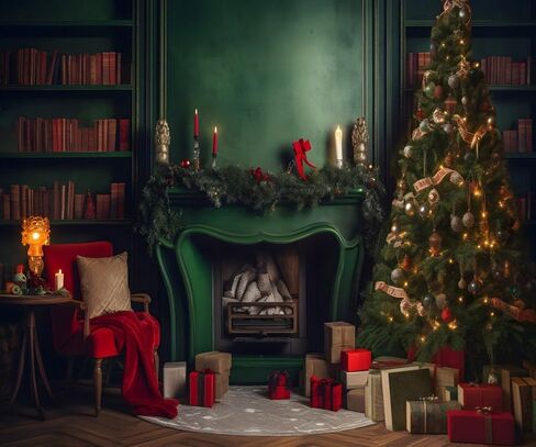 Kate 10×10ft Green Christmas Photography Backdrop Indoor Classic Xmas Tree Gift Bookshelf Decoration New Year Photography Background for Picture Video Party Studio Props in Saudi Arabia
