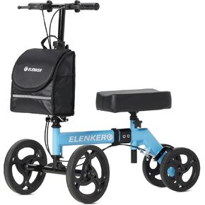ELENKER Steerable Knee Walker Deluxe Medical Scooter for Foot Injuries Compact Crutches Alternative (Bright Black)