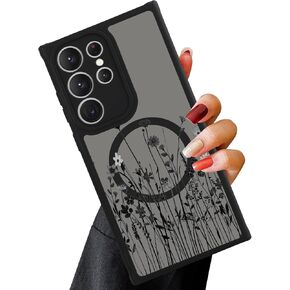 OOK Magnetic for Samsung Galaxy S24 Ultra Case [12FT Military Grade Drop Tested] [Compatible with MagSafe] Protective Full Body Protection Phone Case for S24 Ultra Case, Black Wild Flower in Kuwait