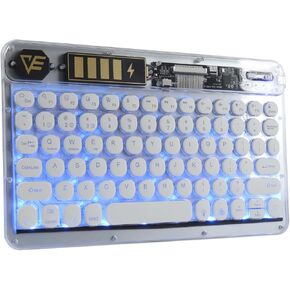 Transparent Wireless Bluetooth Keyboard RGB Illuminated Keyboard, with Touchpad&Power Display, Backlighting, Bluetooth, USB-C, Apple macOS, Microsoft Windows, Linux, iOS, Android(Pink)