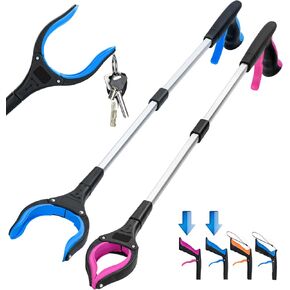 2-Pack Grabber Reacher Tool,32 Inch Extra Long Foldable Pick Up Stick with Strong Grip Magnetic,360°Rotating Anti-Slip Jaw,Trash Claw Grabber Tool,Trash Picker Tool for Outdoor & Indoor(Blue&Purple)