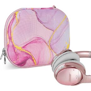 Geekria NOVA Headphones Case Compatible with Bose QC Ultra, QuietComfort 35 II, QC45, QC25, QCSE Case, Replacement Hard Shell Travel Carrying Bag with Cable Storage (Rose Gold)