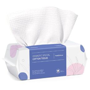 PoeticEHome Extra Thick Cotton Dry Wipes, Disposable Face Towel Lint-Free Facial Tissue Cloths for Deeply Cleansing & Makeup Cleaning 4 PACK