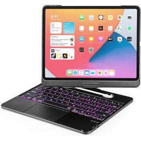 keyboard case for iPad Pro 12.9 2022 6th Generation 7 Color Backlit Trackpad, Fit for iPad Pro 5th Gen 2021/4th 2020/3rd 2018 Wireless Cover 360 swivel Rotatable Cover Multi Touchpad