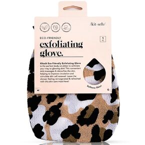 Kitsch Exfoliating Glove - Eco Friendly Exfoliating Body Scrubber | Body Exfoliator Detoxifying Skin | Exfoliating Mitt for Skin Cell Renewal | Dead Skin Remover for Body | Shower Gloves (Leopard)
