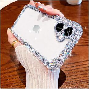 Cavdycidy Designer Compatible with iPhone 16 Pro Max Bling Clear Case for Women,Cute Glitter Phone Case with Sparkle Rhinestone Diamond Camera Protection，Airbag Anti-Fall Crystal Hard Cover for Girl