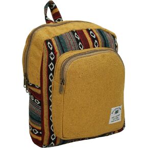 Marubhumi Mini Hemp Backpack Boho Eco Friendly Unisex bag - Adjustable Straps Durable Cotton and Hemp, Lightweight, Medium Capacity, Versatile For Work, Travel - Black