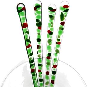 ColorBurst Collection (Clear) - 6.5 inch - Handmade Glass Cocktail Stirrers - Perfect for Cocktails, Martini, Tumblers, Champagne Flutes - Set of 5 with Elegant Gift Box