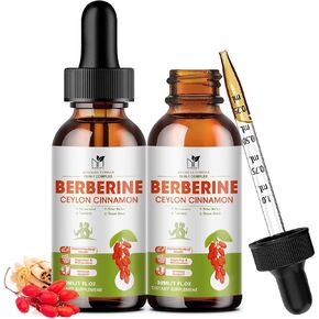 Berberine Supplement Liquid Drops, Berberine 1500mg with Ceylon Cinnamon, Turmeric, Resveratrol, Bitter Melon, & More-10X Extra Strength Vegan Supplement, Supports Immune System & Digestive System