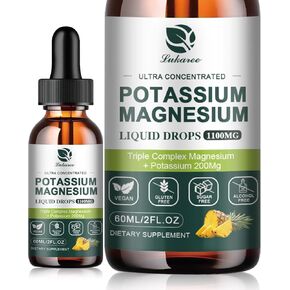 Potassium Magnesium Supplement Liquid w/ 1100 mg Triple Complex Magnesium & Potassium Citrate 200mg Plus Omega 3, Sea Moss, Black Seed Oil, B6, D3, K2 & Calcium for Zzz, Leg Cramps & Muscle - 2 FL OZ