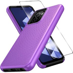 Compatible for hmd Vibe Case, with Tempered Glass Screen Protector, Dual Layer Hybrid Shockproof Heavy Duty Cover Phone Case - TPU Matte Textured Bumper (Black)