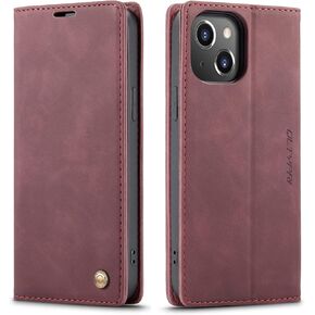 QLTYPRI Wallet Case for iPhone 15, Vintage PU Leather Folio Case with Card Slots Kickstand Magnetic Closure Shockproof Flip Phone Cover for iPhone 15 - Brown