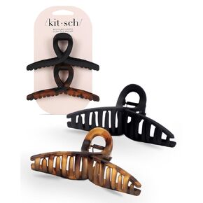 Kitsch Large Hair Clips for Women - Jumbo Dome Hair Claw Clips for Thick Hair | Big Hair Clip & Claw Clip for Teen Girls | Stylish Banana Clip | Hair Styling Accessories for Women (2pc Tortoise&Black)