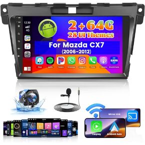 Roinvou 2+64G Android 13 CarPlay Stereo for 2006-2012 Mazda CX7, Built-in Wireless CarPlay Radio with Android Auto, 9'' Touch Screen in-Dash GPS Navigation Support Mirror Link BT HiFi WiFi RDS SWC