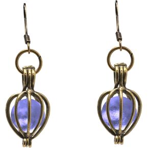 Recycled Antique Purple Medicine Bottle Brass Drop Earrings