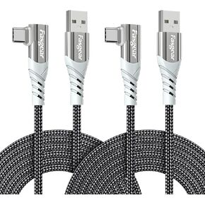 Fasgear USB C to USB A Cable 2 Pack 10ft Long Braided 3A Fast Charging Type C Charger Cord Right Angle Data Transfer Compatible for PS5 Controller/Sam-sung A53/Galaxy S20/Moto G13/TCL 10 Pro/LG V60