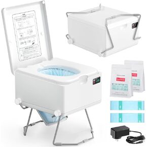 Dry Flush Toilet, Portable Toilet for Camping & Outdoor [Odorless & One-click Flushing & Self Contained] Waterless Toilet for RV, Tiny Homes, Campsite, Hospital, Vans, Boats - White