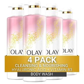 Olay Body Wash Women Cleansing & Nourishing with Hyaluronic Acid & Vitamin B3, 20 fl oz (Pack of 4)
