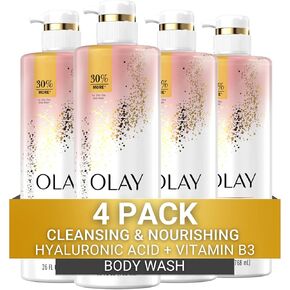 Olay Body Wash Women Cleansing & Nourishing with Hyaluronic Acid & Vitamin B3, 20 fl oz (Pack of 4)