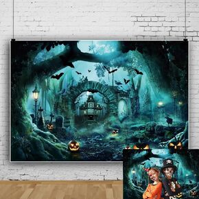 Halloween Scary Cemetery Night Backdrop 10x8ft Horror Forest Haunted House Pumpkin Photo Background for Photogradphy Kids Adults Picture Backdrop Party Decorations Banner