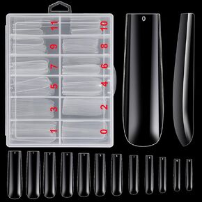 gootrades XXXL Coffin Nail Tips Full Cover, 300Pcs 3XL Extra Long 54mm Coffin Nail Tips Sharp Full Coverage Clear False Nail Artificial Nails with Case, Ideal for Press On Nails DIY Home Manicure& Salon,12 Sizes 0-11