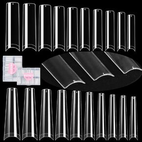 gootrades XXXL Coffin Nail Tips Full Cover, 300Pcs 3XL Extra Long 54mm Coffin Nail Tips Sharp Full Coverage Clear False Nail Artificial Nails with Case, Ideal for Press On Nails DIY Home Manicure& Salon,12 Sizes 0-11