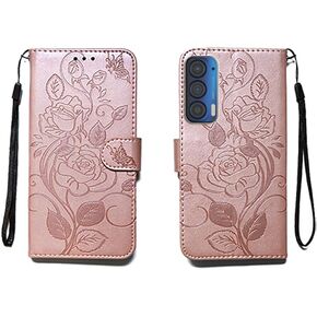 for Motorola Edge 5G UW Case/Moto Edge 2021 Embossing Wallet Case Kickstand Magnetic Flip Cover Credit Cards Slot with Stand PU Leather Flip Magnetic Case for Moto Edge 2021 Cover (Brown)