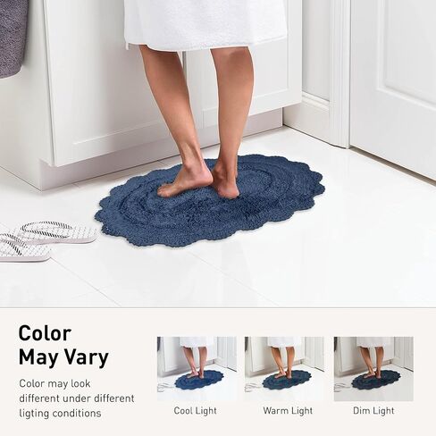 سجادة حمام كروشيه بيضاء من شاردين هوم، سجادة حمام بيضاوية مصنوعة من القطن بنسبة 100% مع حدود كروشيه مصنوعة يدويًا، مقاس 21 × 34 بوصة، سجادة متوسطة، مثالية لنصف الحمامات وغرف المساحيق والحمامات in Kuwait