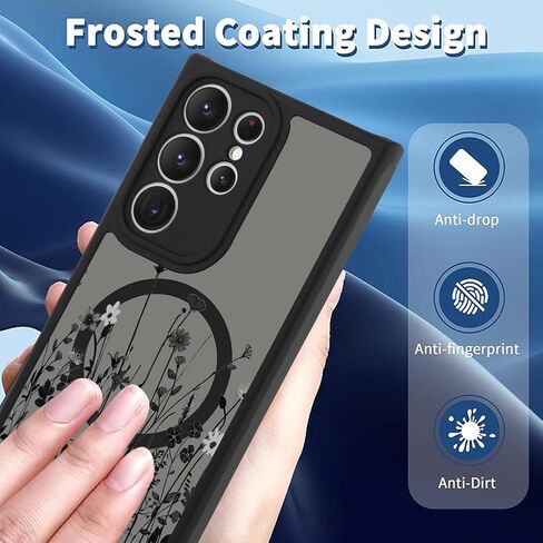 OOK Magnetic for Samsung Galaxy S24 Ultra Case [12FT Military Grade Drop Tested] [Compatible with MagSafe] Protective Full Body Protection Phone Case for S24 Ultra Case, Black Wild Flower in Kuwait