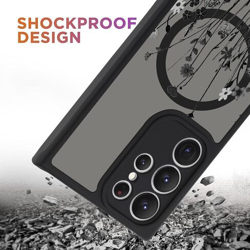 OOK Magnetic for Samsung Galaxy S24 Ultra Case [12FT Military Grade Drop Tested] [Compatible with MagSafe] Protective Full Body Protection Phone Case for S24 Ultra Case, Black Wild Flower in Kuwait