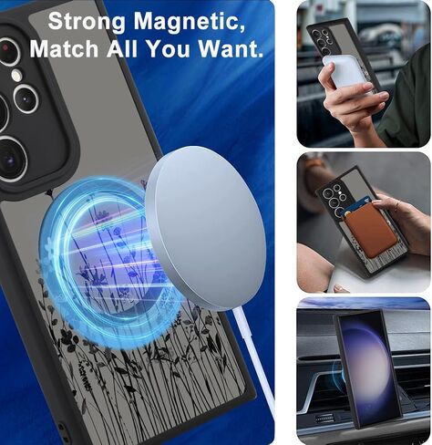 OOK Magnetic for Samsung Galaxy S24 Ultra Case [12FT Military Grade Drop Tested] [Compatible with MagSafe] Protective Full Body Protection Phone Case for S24 Ultra Case, Black Wild Flower in Kuwait