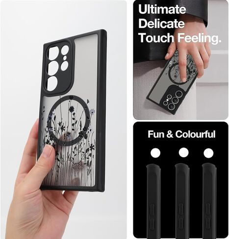 OOK Magnetic for Samsung Galaxy S24 Ultra Case [12FT Military Grade Drop Tested] [Compatible with MagSafe] Protective Full Body Protection Phone Case for S24 Ultra Case, Black Wild Flower in Kuwait