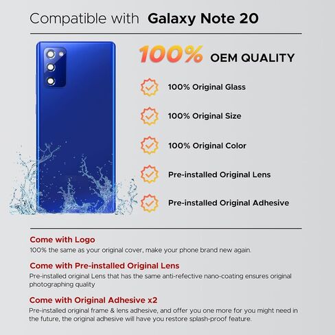 متوافق مع غطاء خلفي بديل لهاتف Galaxy Note 20 5G، وباب زجاجي خلفي لهاتف Note 20 5G SM-N981 مع عدسة كاميرا مثبتة مسبقًا وأدوات إصلاح وتعليمات، رمادي غامض in Kuwait