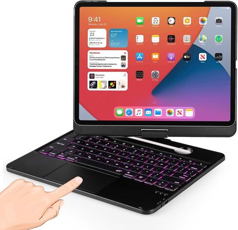 حافظة لوحة مفاتيح لجهاز iPad Pro 12.9 2022 الجيل السادس 7 لوحة تتبع بإضاءة خلفية ملونة، مناسبة لجهاز iPad Pro الجيل الخامس 2021/4th 2020/3rd 2018 غطاء لاسلكي 360 درجة غطاء قابل للدوران متعدد اللمس in Kuwait