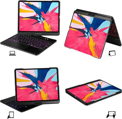 حافظة لوحة مفاتيح لجهاز iPad Pro 12.9 2022 الجيل السادس 7 لوحة تتبع بإضاءة خلفية ملونة، مناسبة لجهاز iPad Pro الجيل الخامس 2021/4th 2020/3rd 2018 غطاء لاسلكي 360 درجة غطاء قابل للدوران متعدد اللمس in Kuwait