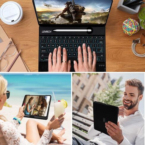 حافظة لوحة مفاتيح لجهاز iPad Pro 12.9 2022 الجيل السادس 7 لوحة تتبع بإضاءة خلفية ملونة، مناسبة لجهاز iPad Pro الجيل الخامس 2021/4th 2020/3rd 2018 غطاء لاسلكي 360 درجة غطاء قابل للدوران متعدد اللمس in Kuwait