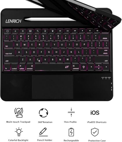 حافظة لوحة مفاتيح لجهاز iPad Pro 12.9 2022 الجيل السادس 7 لوحة تتبع بإضاءة خلفية ملونة، مناسبة لجهاز iPad Pro الجيل الخامس 2021/4th 2020/3rd 2018 غطاء لاسلكي 360 درجة غطاء قابل للدوران متعدد اللمس in Kuwait